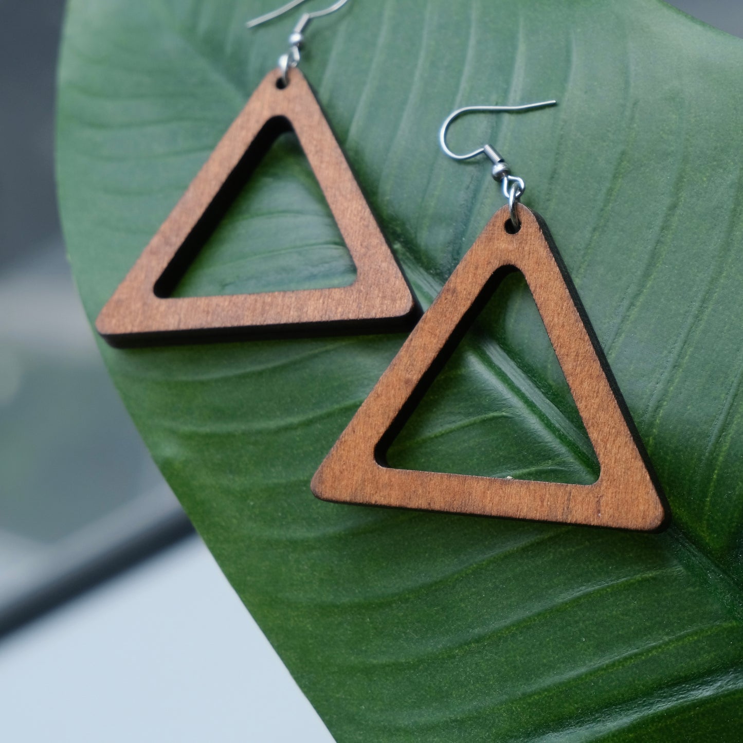 Hermosa Wood Triangular Earrings