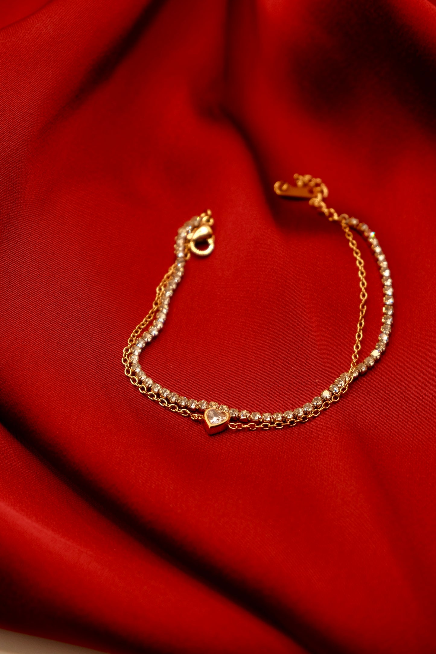 Golden Heart Tennis Layer Bracelet