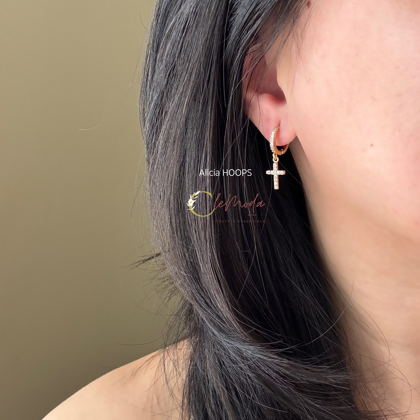 Alicia HOOPS Cross Zircon Earrings