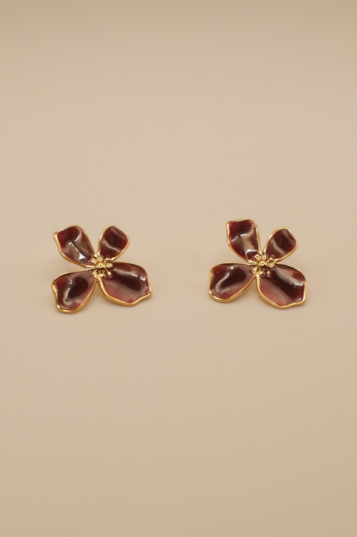Anya Wine Red Flower Chunky Earrings