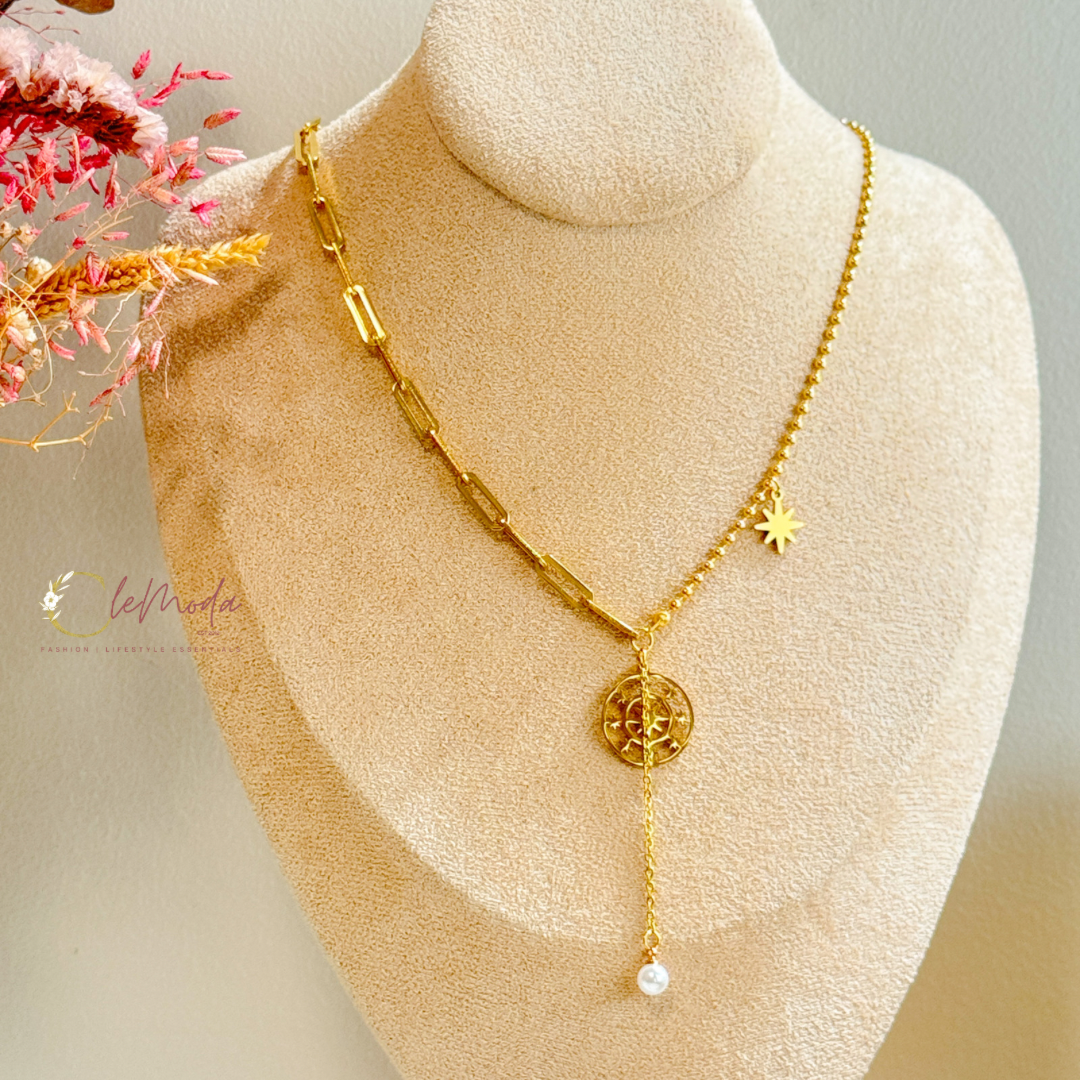 Sunna Stella Pearl Drop Paperclip Necklace