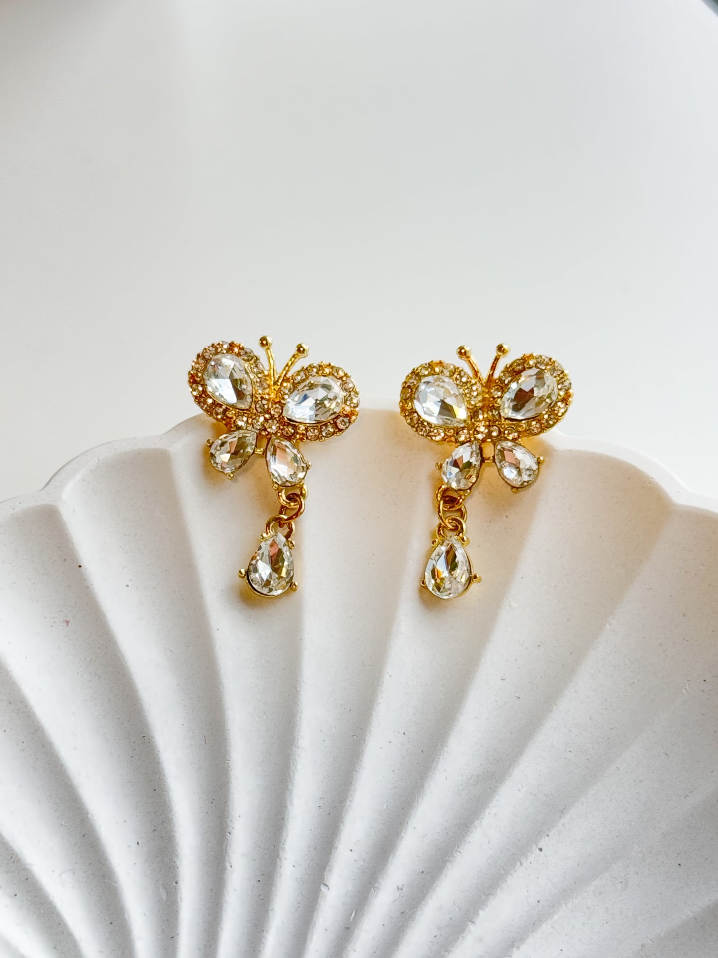 Unica Earrings Gold Butterfly Crystal 09
