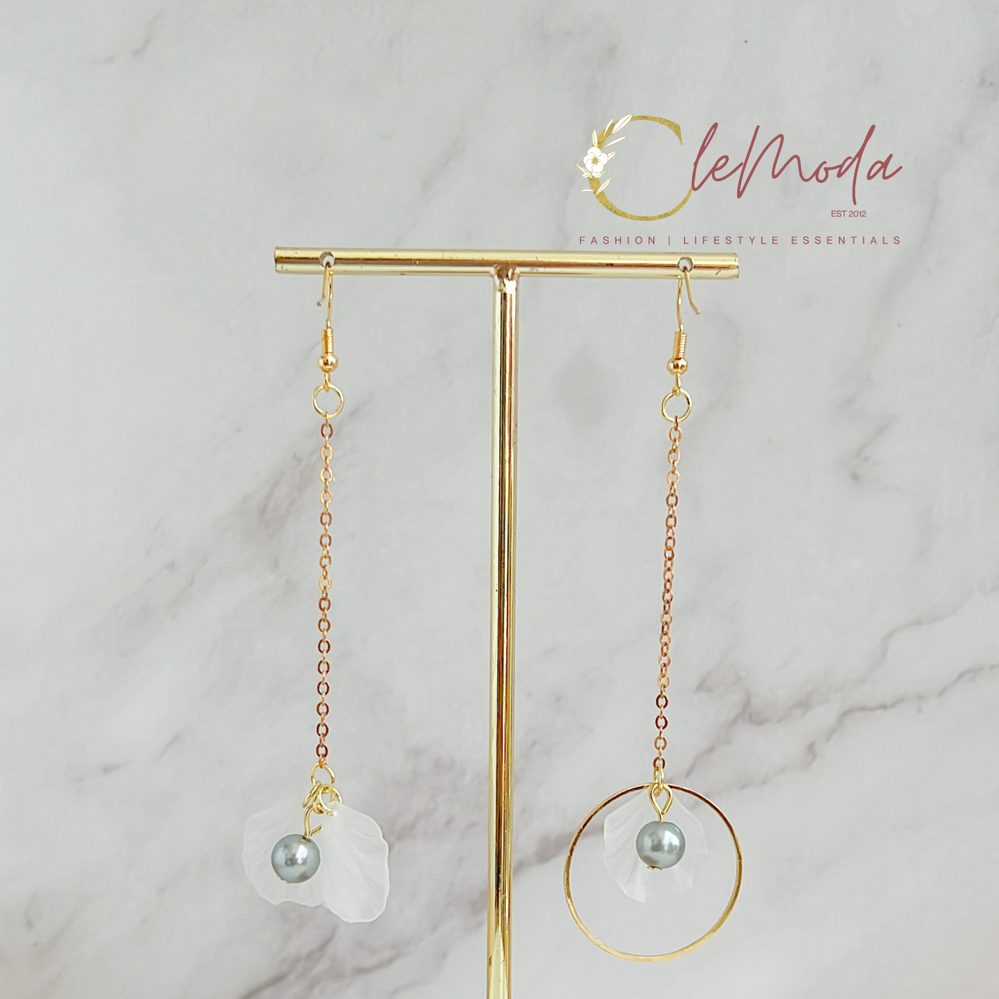 Unica Blue Pearl Gold Drop Earrings