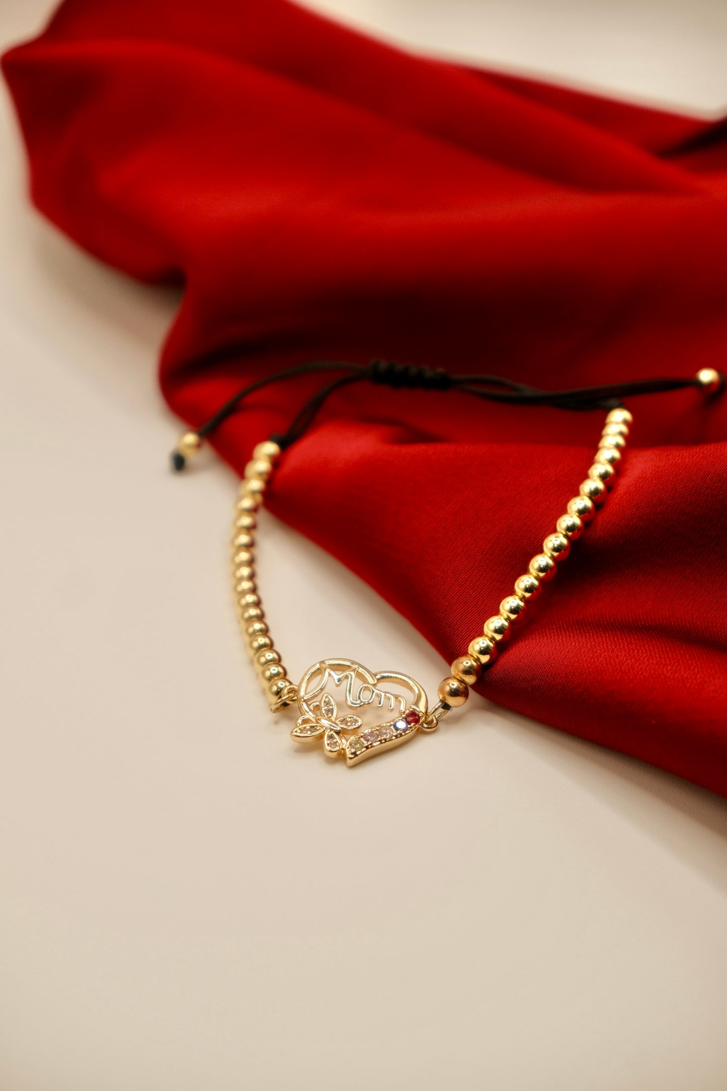 “Mom” Gold Beaded Adjustable Bracelet