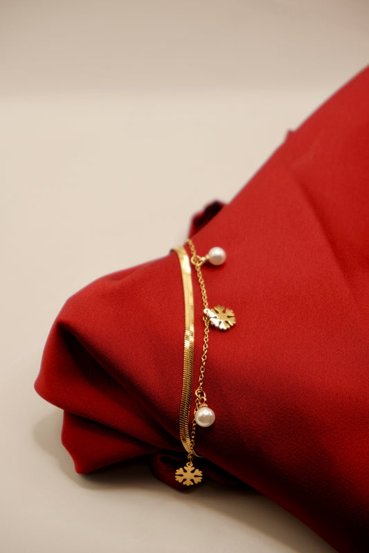 Golden Frost Pearl Layer Bracelet