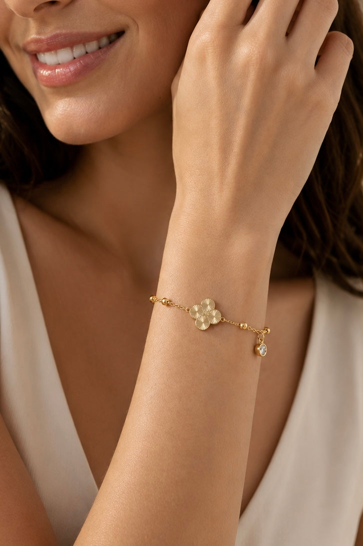 Golden Lucky Clover Charm Bracelet