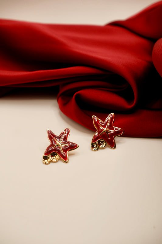 Anya Wine Red Star Chunky Earrings