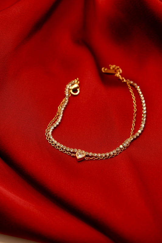 Golden Heart Tennis Layer Bracelet