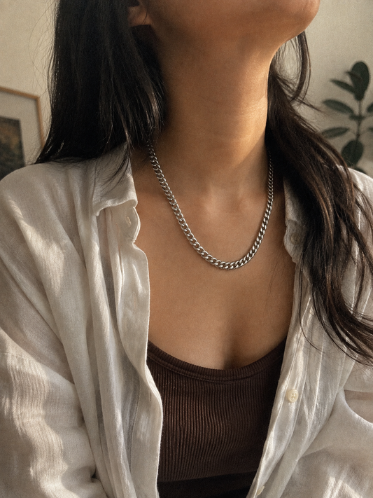 Classic Cuban Silver Necklace