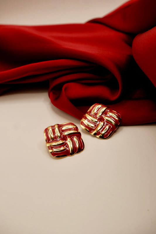 Anya Wine Red Weave Chunky Earrings