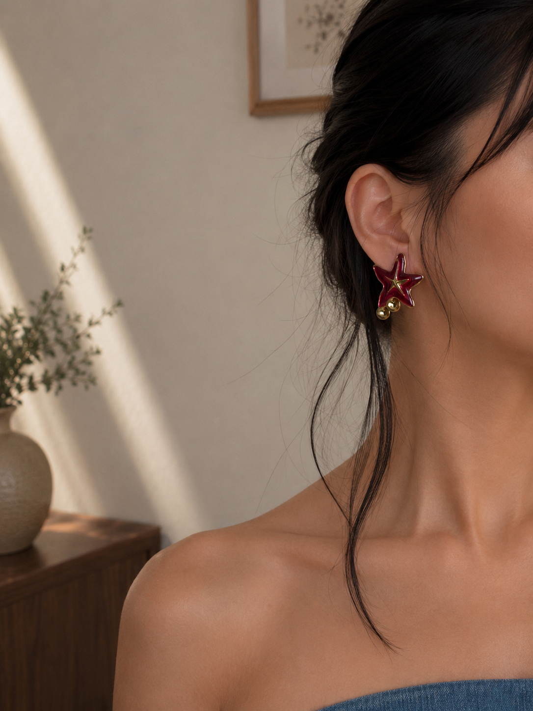 Anya Falling Star Chunky Earrings (Wine Red)