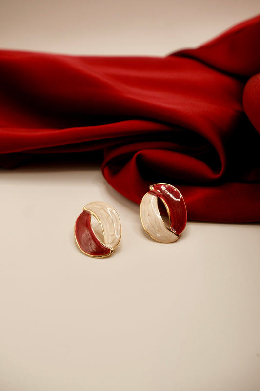 Anya Wine Red & White Chunky Earrings