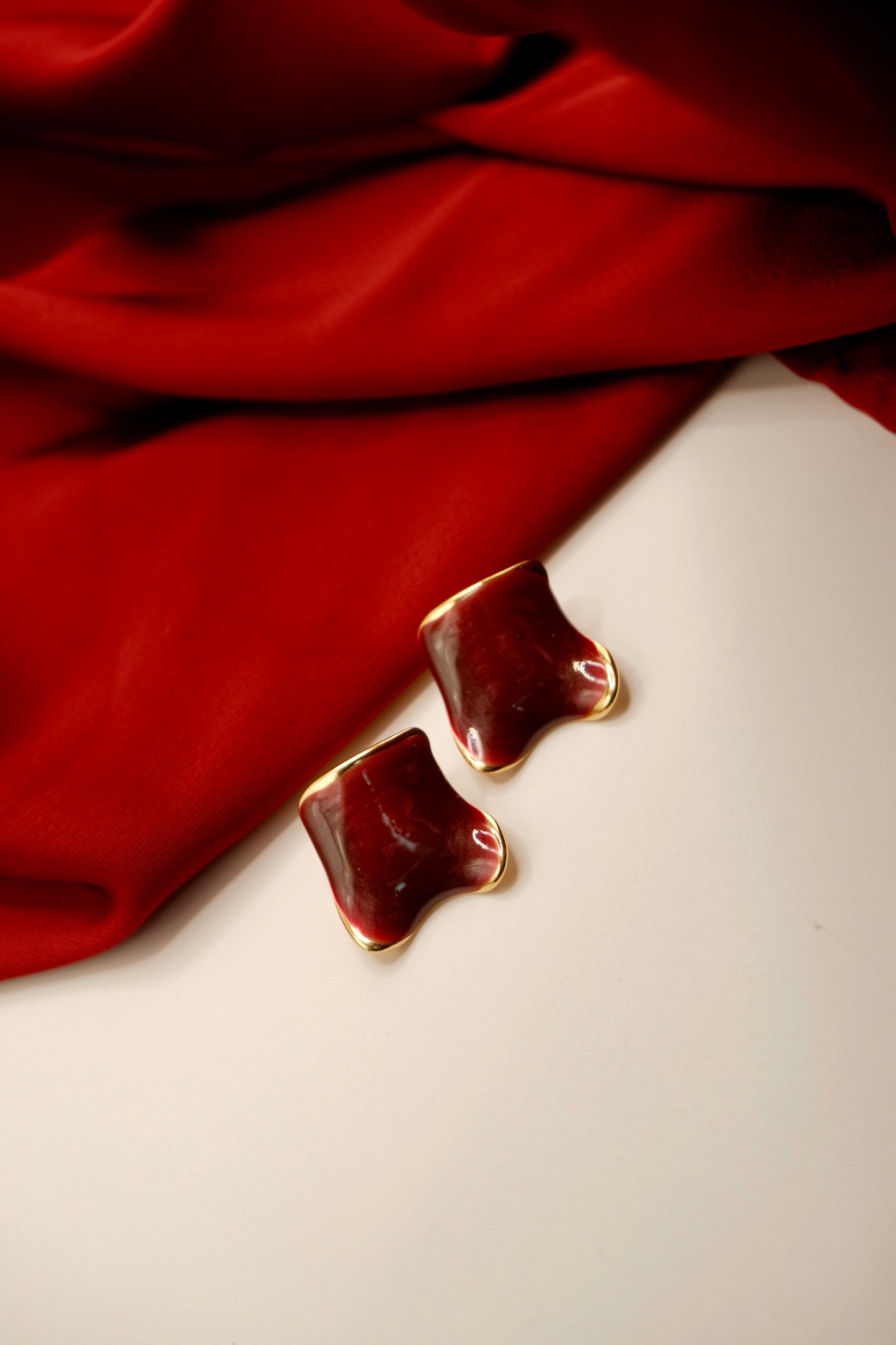 Anya Irregular Wine Red Earrings