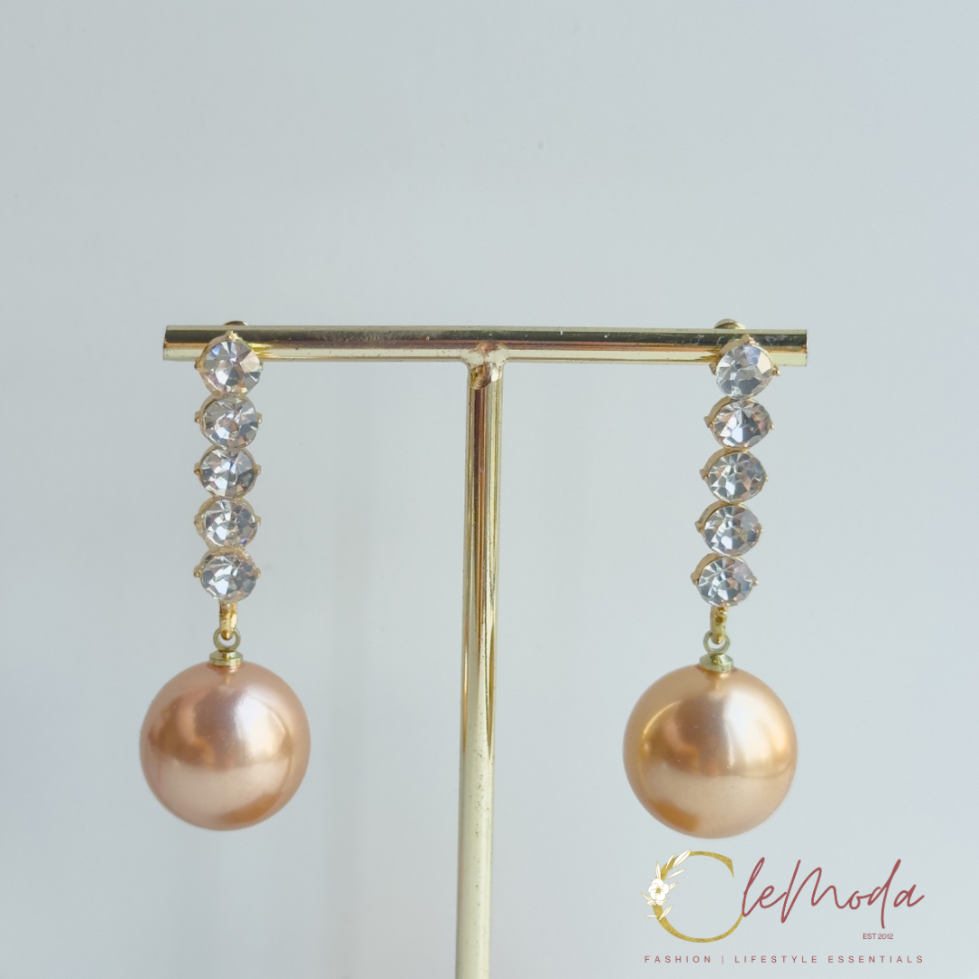 Unica Crystals + Large Round Copper Pearl Drop Earrings