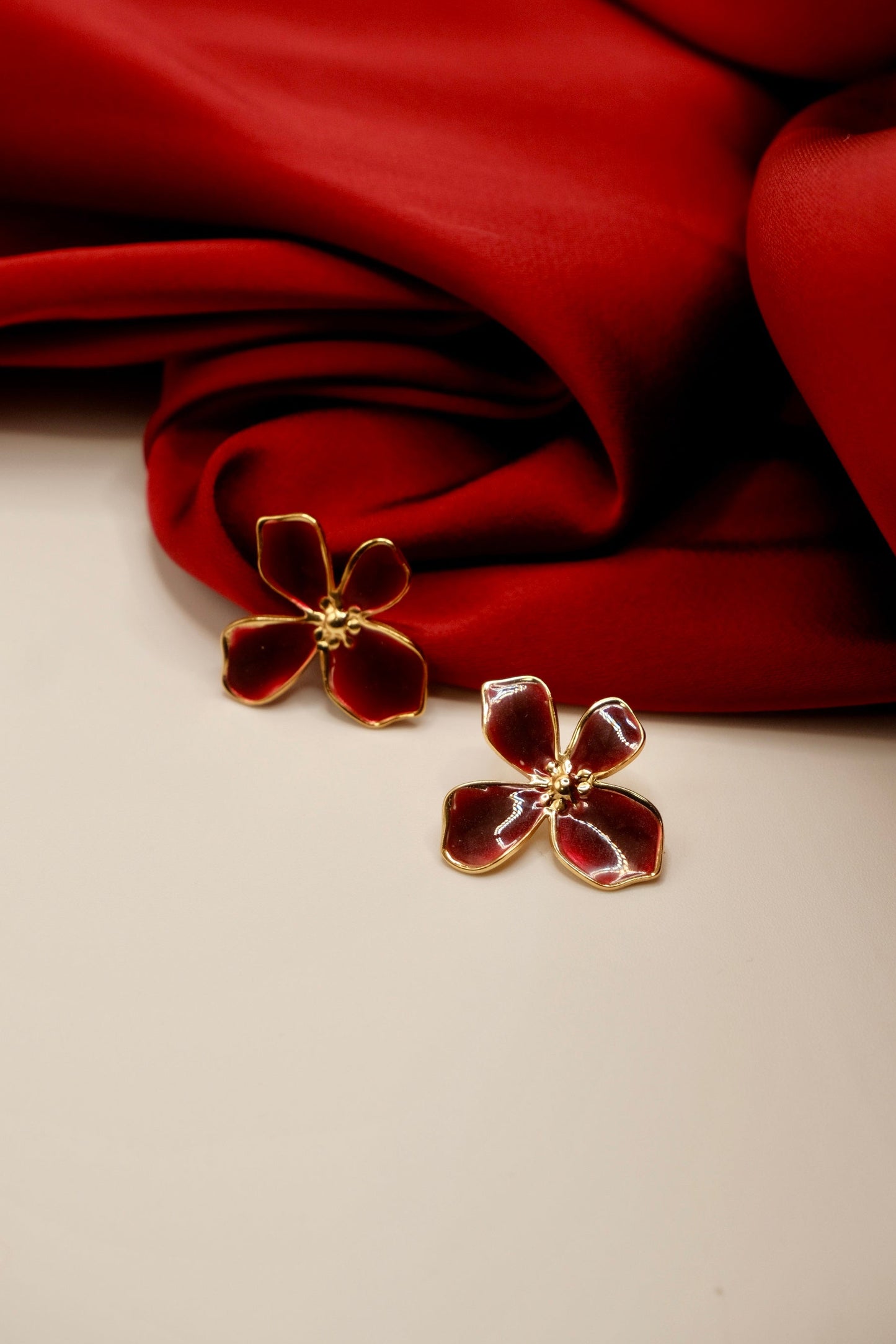 Anya Flower Chunky Earrings (Wine Red)