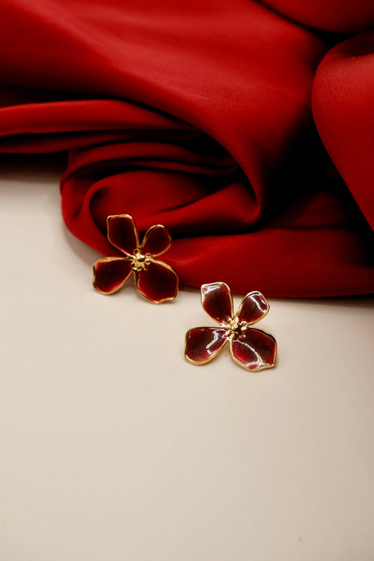Anya Wine Red Flower Chunky Earrings