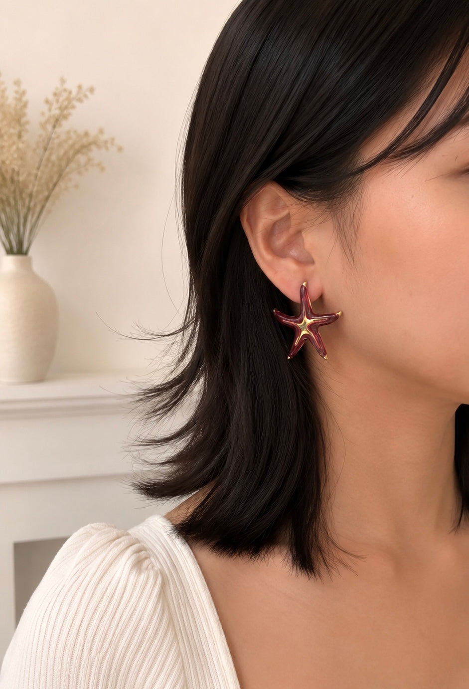 Anya Starfish Earrings (Wine Red)
