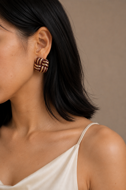 Anya Wine Red Weave Chunky Earrings