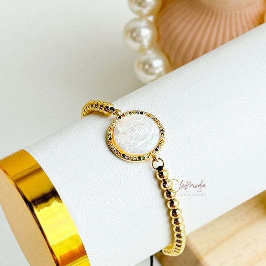 Round Crystal Pearl Adjustable Bracelet