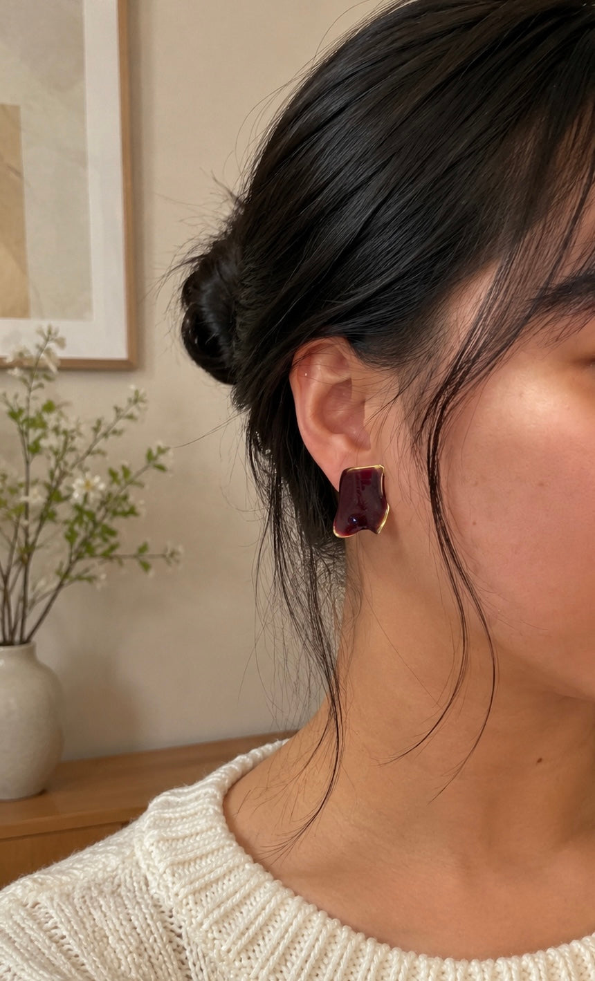 Anya Irregular Earrings (Wine Red)
