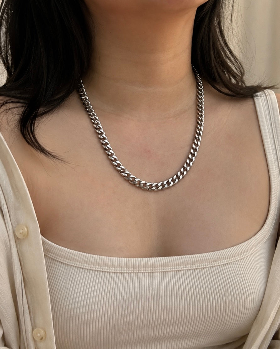 Classic Cuban Silver Necklace
