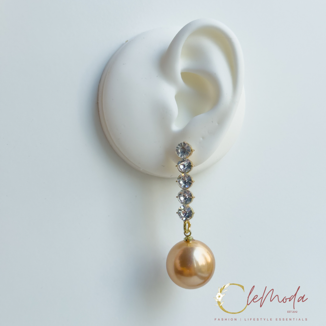 Unica Crystals + Large Round Copper Pearl Drop Earrings