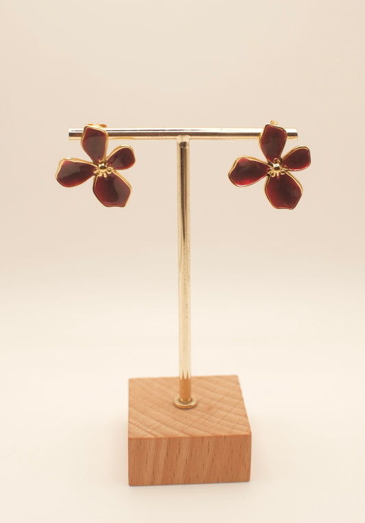 Anya Wine Red Flower Chunky Earrings