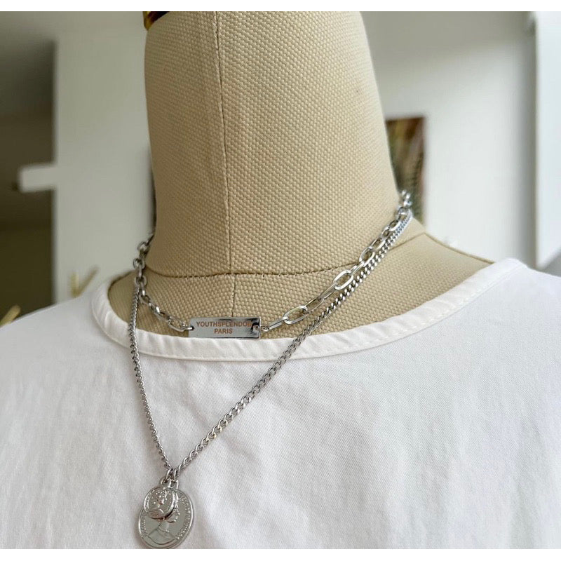 CleModa Aura Paris Silver Double Chain Necklace