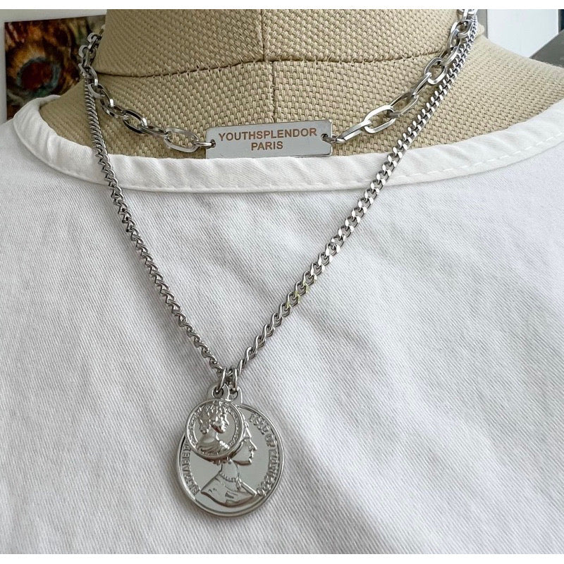 CleModa Aura Paris Silver Double Chain Necklace